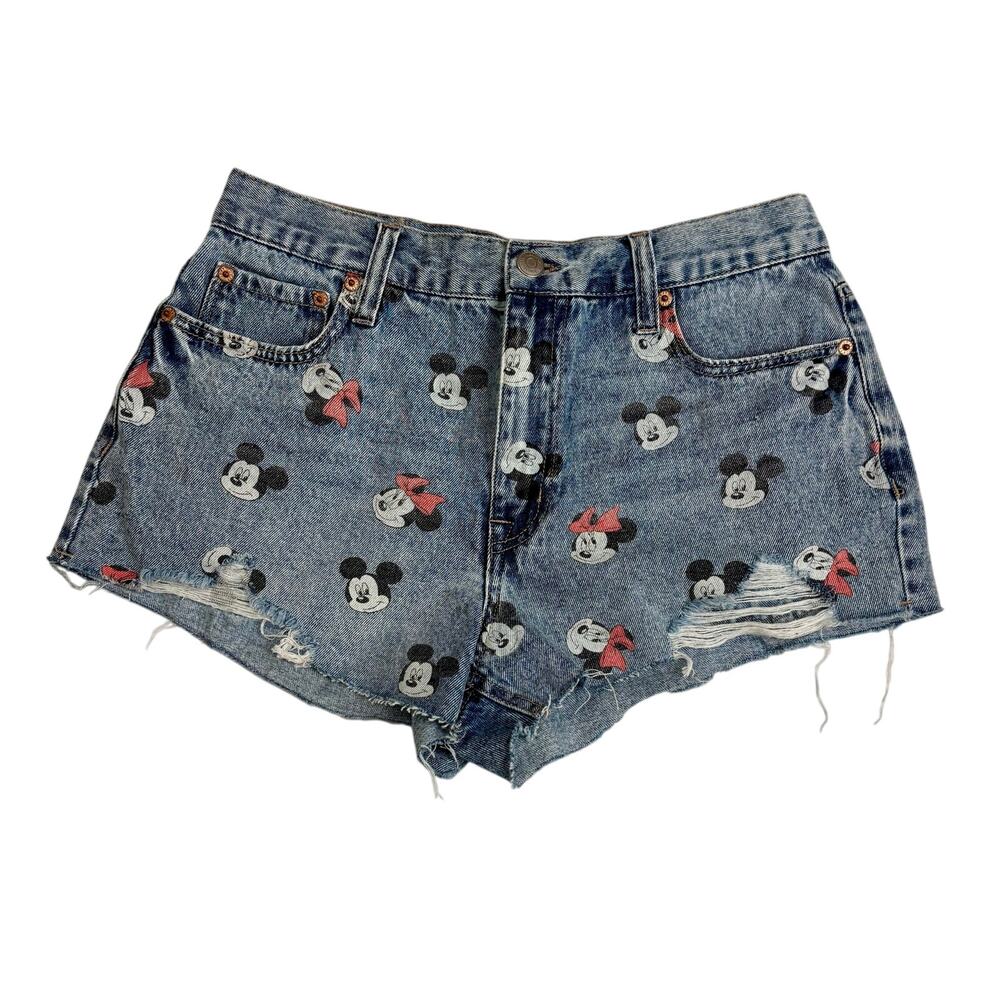 Aeropostale Disney Mickey & Friends cutoff distressed blue denim shorts sz 2